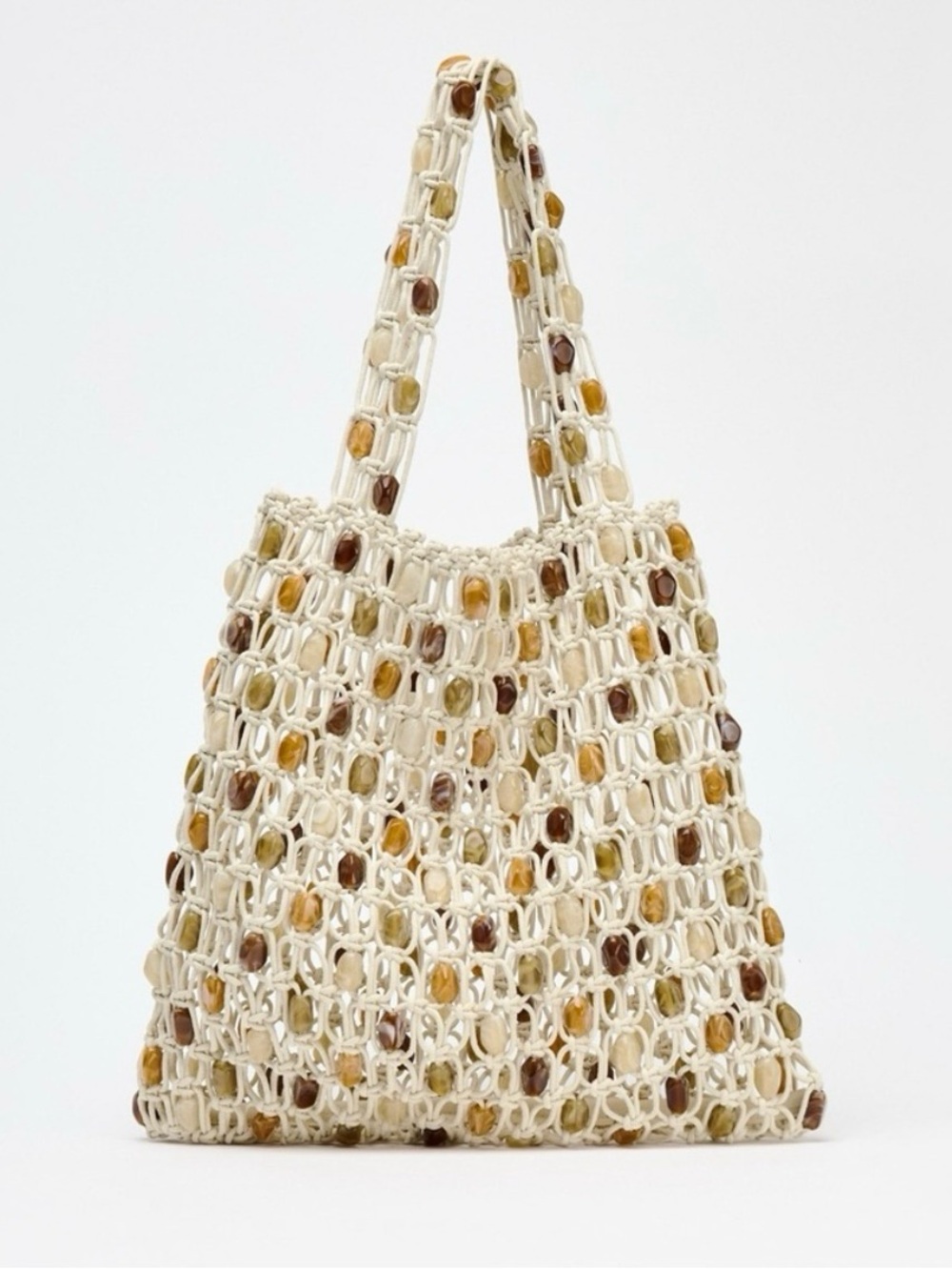 Woven Cream Beaded Tote Bag
